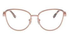 Rose gold eyeglasses on a white background