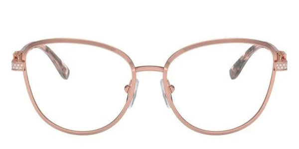 Rose gold eyeglasses on a white background